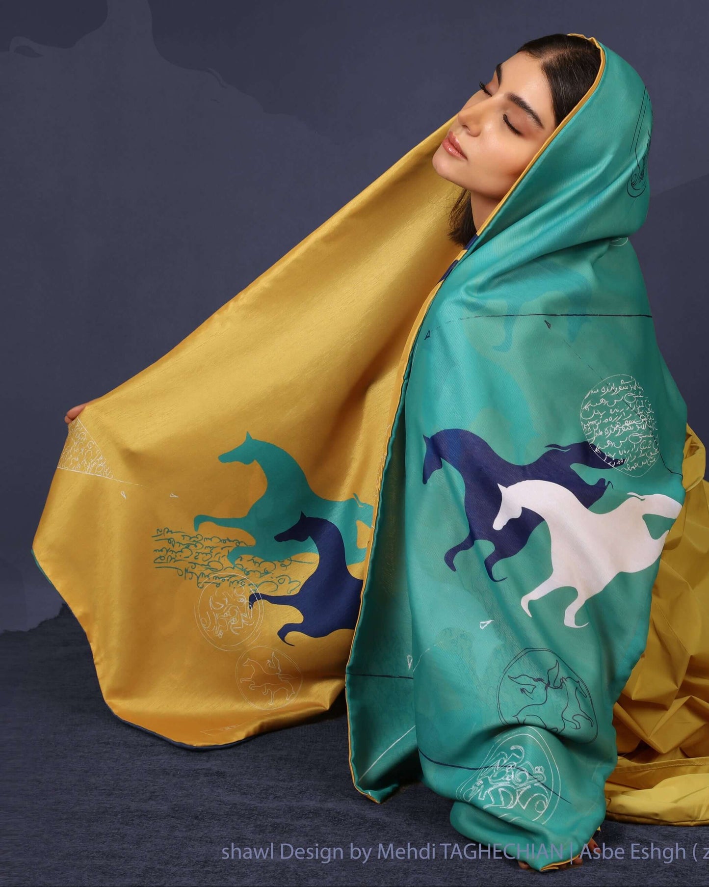 Asb-e Eshgh (Horse of Love) Reversible Shawl - Yellow