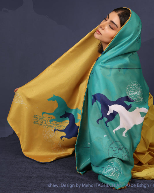 Asb-e Eshgh (Horse of Love) Reversible Shawl - Yellow