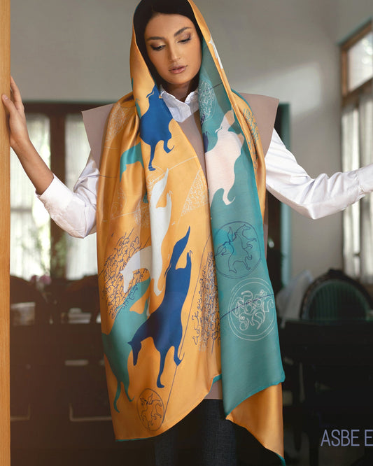 Asb-e Eshgh (Horse of Love) Reversible Shawl - Yellow
