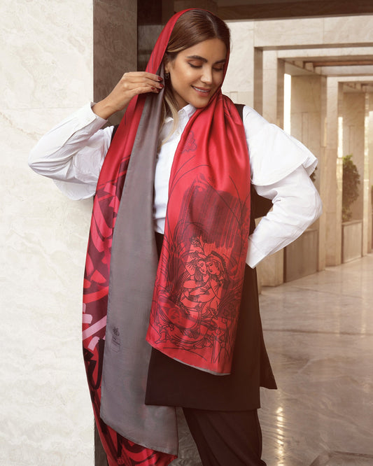 Bitâb (Restless) Reversible Shawl - Red