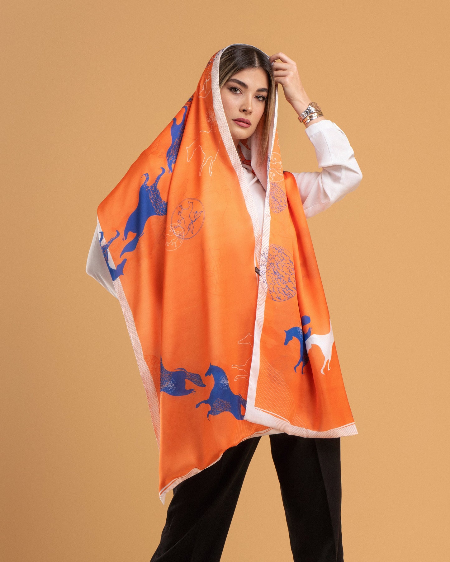 Asb-e Eshgh (Horse of Love) Reversible Shawl - Orange