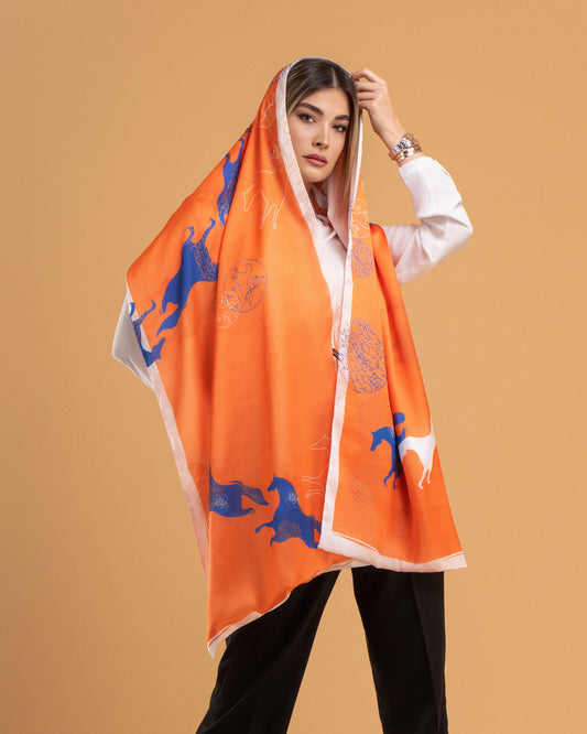 Asb-e Eshgh (Horse of Love) Reversible Shawl - Orange